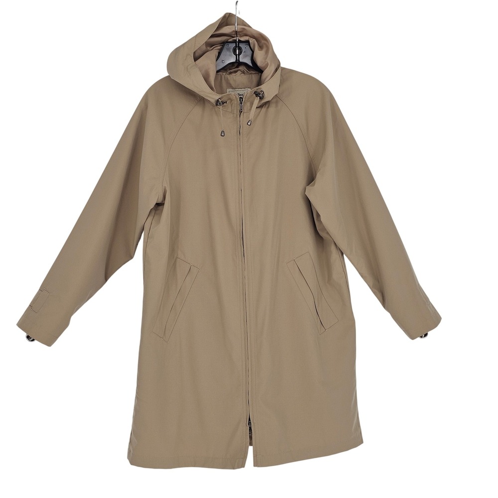L.L. Bean Hooded Rain Jacket SP Tan Full Zip Mesh Lined Outdoor Minimalist